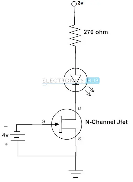 N-channel JFET to Switch LED Circuit