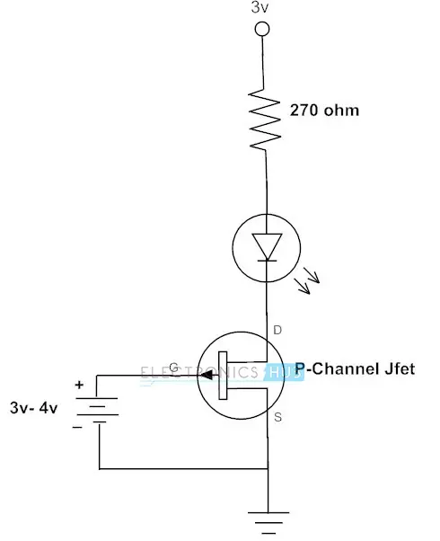 P-Channel JFET to Switch LED
